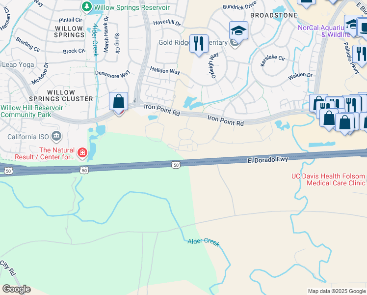 map of restaurants, bars, coffee shops, grocery stores, and more near in Folsom