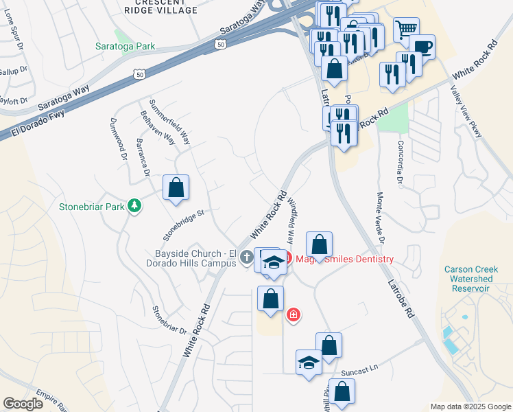 map of restaurants, bars, coffee shops, grocery stores, and more near  in El Dorado Hills