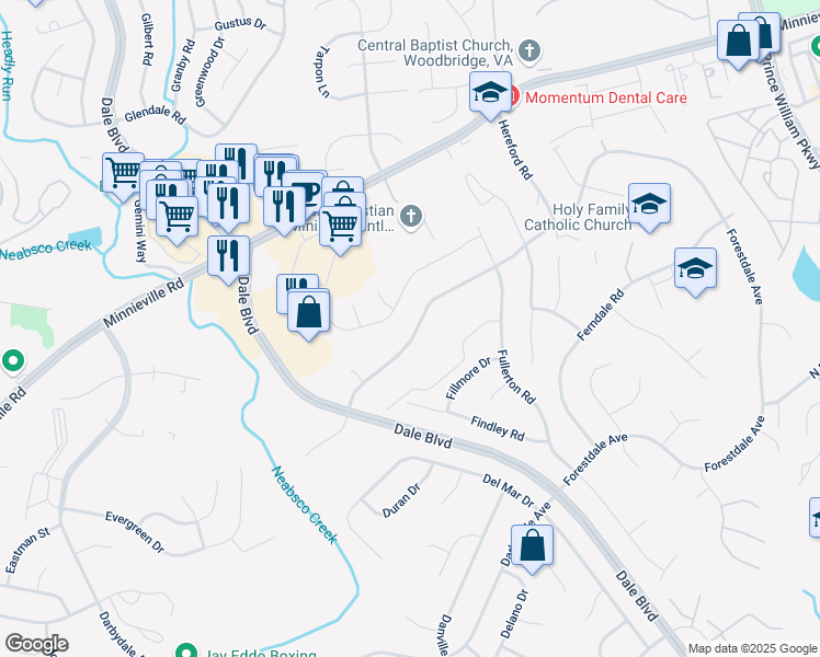 map of restaurants, bars, coffee shops, grocery stores, and more near 3932 Forestdale Avenue in Woodbridge