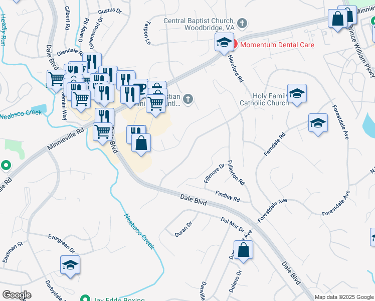 map of restaurants, bars, coffee shops, grocery stores, and more near 3932 Forestdale Avenue in Woodbridge