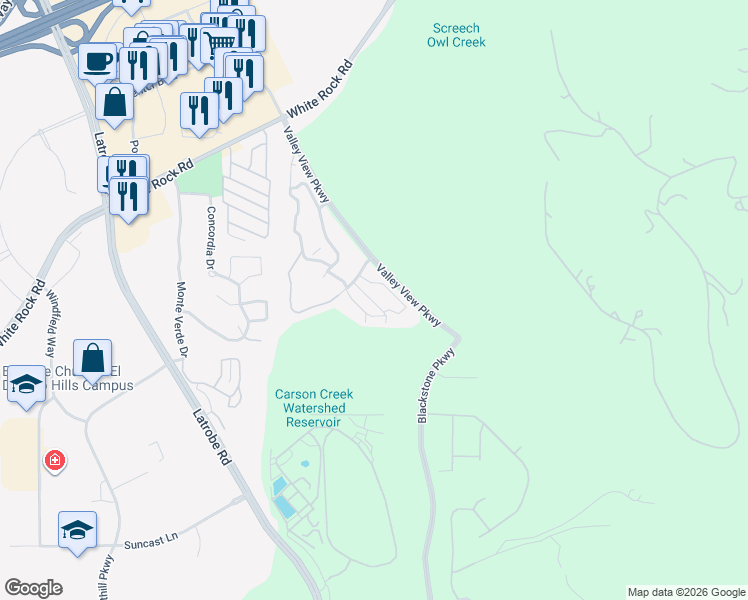 map of restaurants, bars, coffee shops, grocery stores, and more near 2230 Valley View Parkway in El Dorado Hills