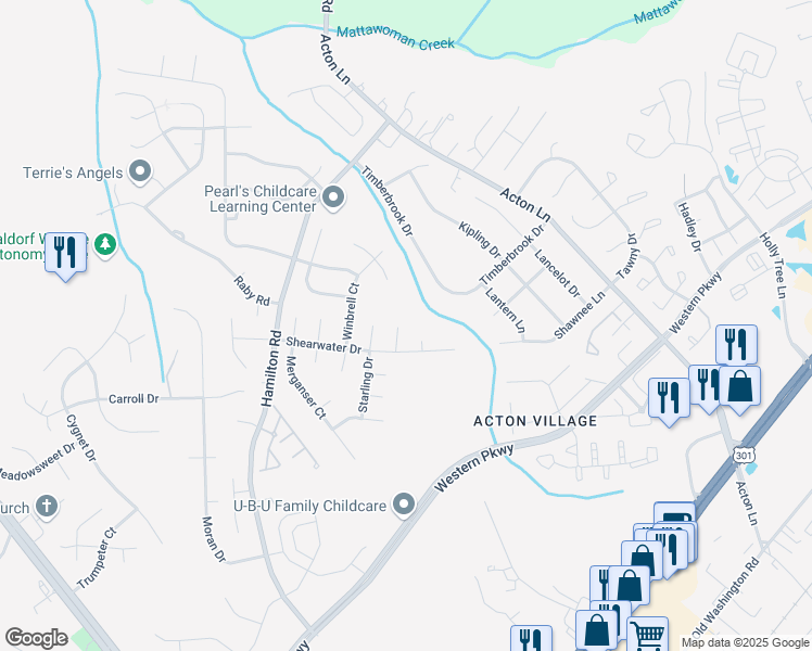 map of restaurants, bars, coffee shops, grocery stores, and more near 2904 Cormorant Court in Waldorf