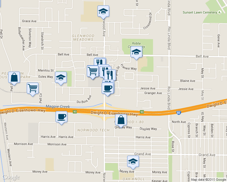 map of restaurants, bars, coffee shops, grocery stores, and more near 4151 Taylor Street in Sacramento