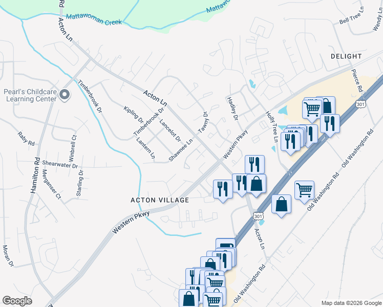 map of restaurants, bars, coffee shops, grocery stores, and more near 2481 Regal Place in Waldorf