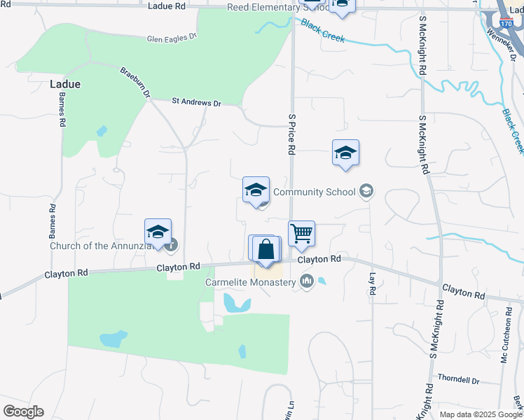 map of restaurants, bars, coffee shops, grocery stores, and more near 755 South Price Road in St. Louis