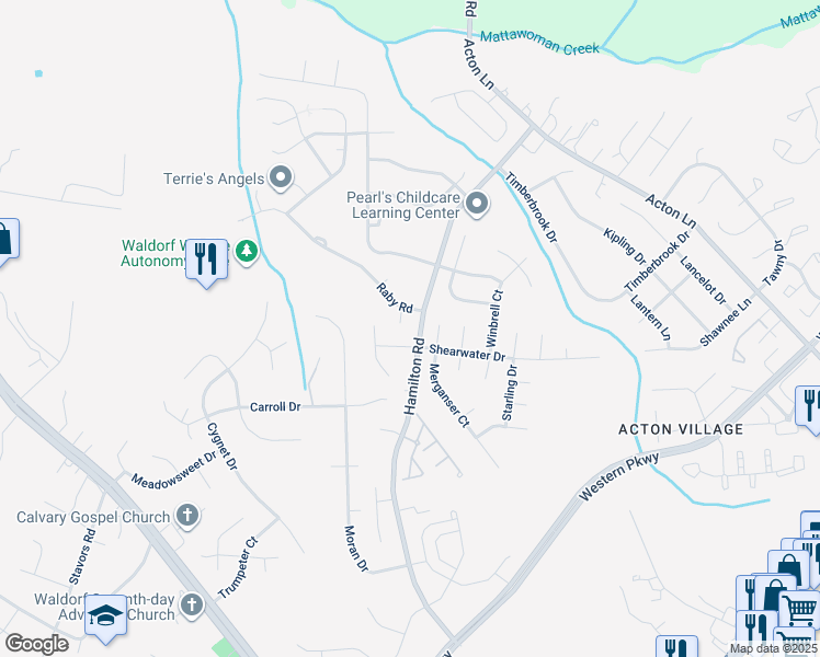 map of restaurants, bars, coffee shops, grocery stores, and more near 2448 Shellcove Court in Waldorf