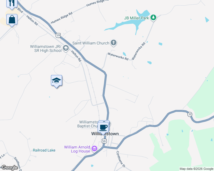 map of restaurants, bars, coffee shops, grocery stores, and more near 606 North Main Street in Williamstown