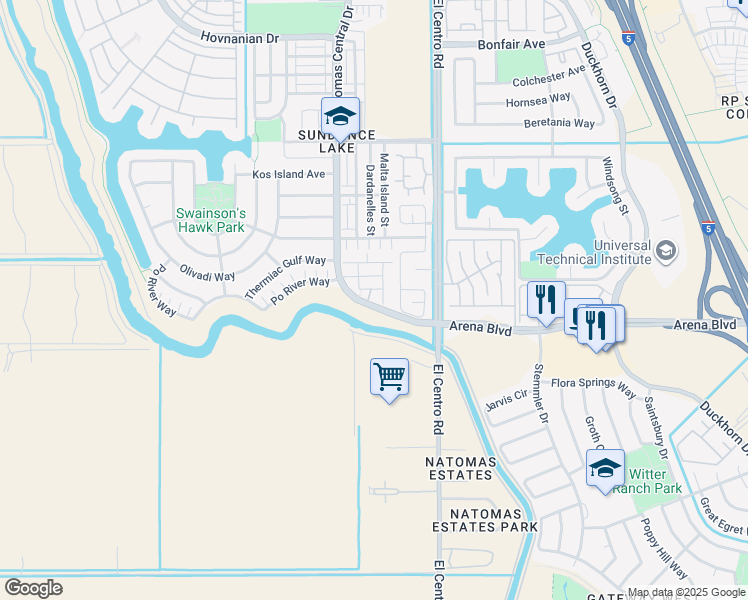 map of restaurants, bars, coffee shops, grocery stores, and more near 4010 Preveza Walk in Sacramento