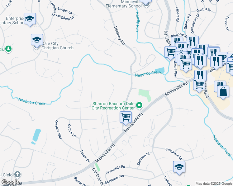 map of restaurants, bars, coffee shops, grocery stores, and more near 4685 Whitely Court in Woodbridge