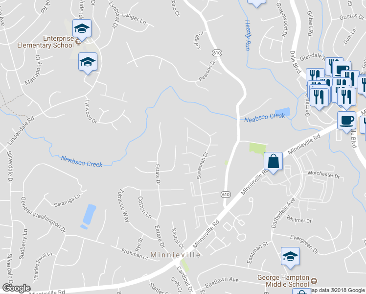 map of restaurants, bars, coffee shops, grocery stores, and more near 14290 Felty Place in Woodbridge