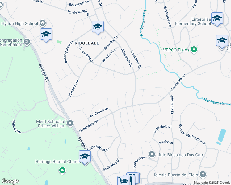 map of restaurants, bars, coffee shops, grocery stores, and more near 14322 Springbrook Court in Woodbridge