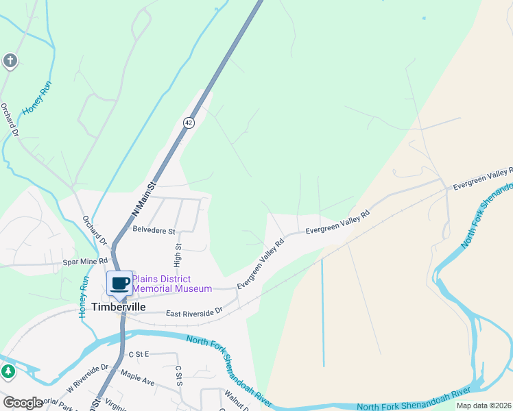 map of restaurants, bars, coffee shops, grocery stores, and more near 15449 Evergreen Valley Road in Timberville