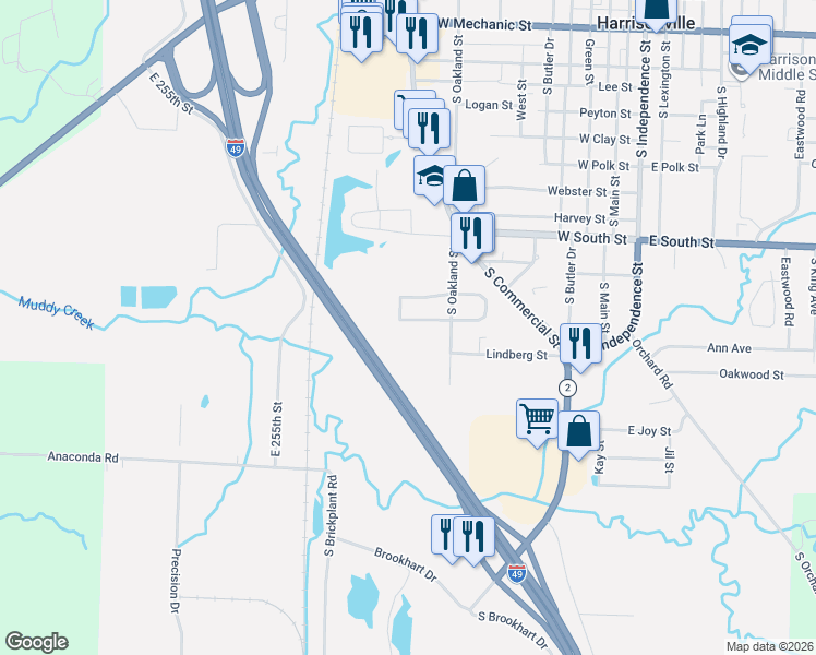 map of restaurants, bars, coffee shops, grocery stores, and more near 1018 Garden Way in Harrisonville