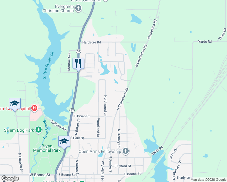 map of restaurants, bars, coffee shops, grocery stores, and more near 300-398 Northwood Lane in Salem