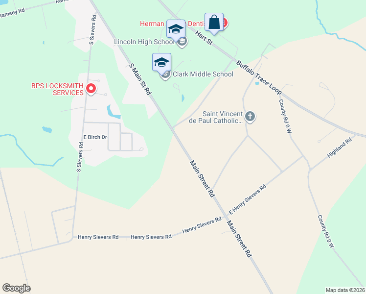 map of restaurants, bars, coffee shops, grocery stores, and more near 2749 South Main Street Road in Vincennes