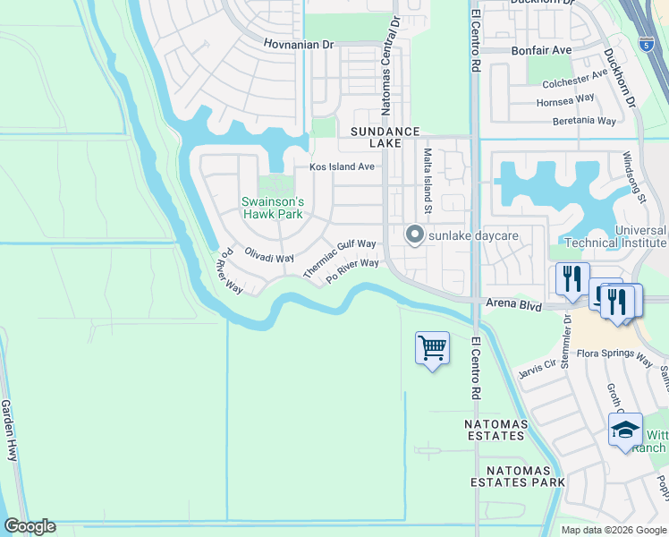 map of restaurants, bars, coffee shops, grocery stores, and more near 3749 Po River Way in Sacramento