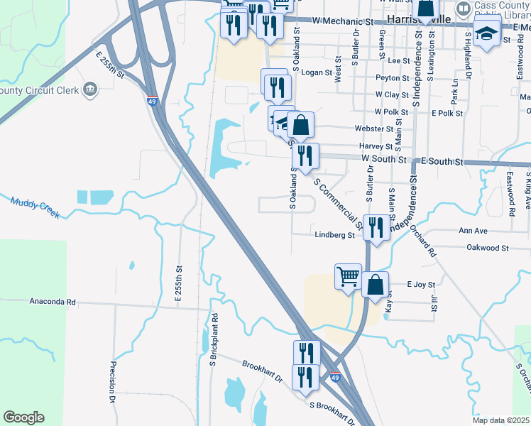 map of restaurants, bars, coffee shops, grocery stores, and more near 1018 Garden Way in Harrisonville