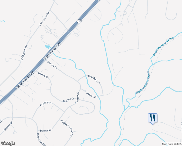 map of restaurants, bars, coffee shops, grocery stores, and more near 1533 Shellford Lane in Accokeek