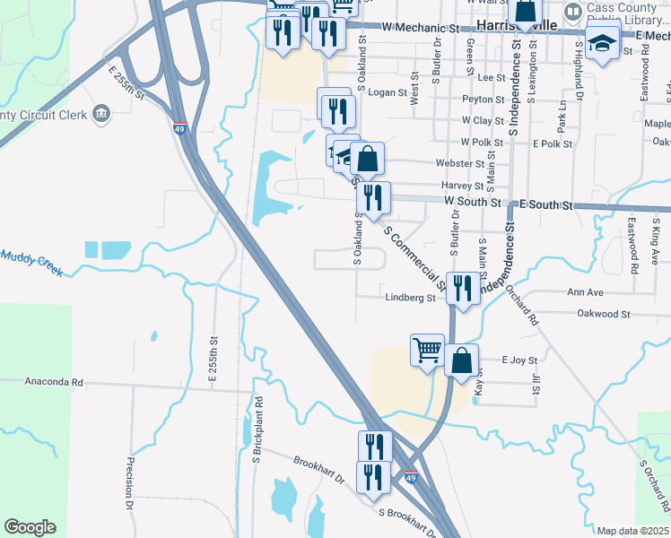 map of restaurants, bars, coffee shops, grocery stores, and more near 1018 Garden Way in Harrisonville