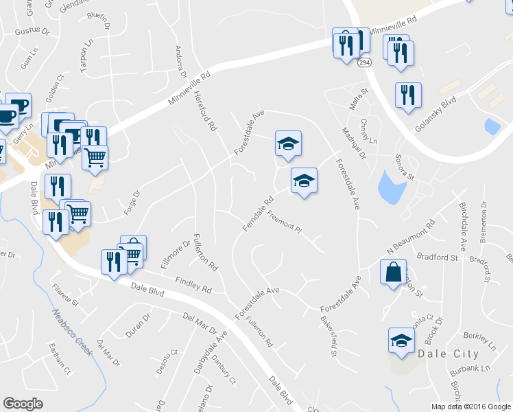 map of restaurants, bars, coffee shops, grocery stores, and more near 14210 Ferndale Road in Woodbridge