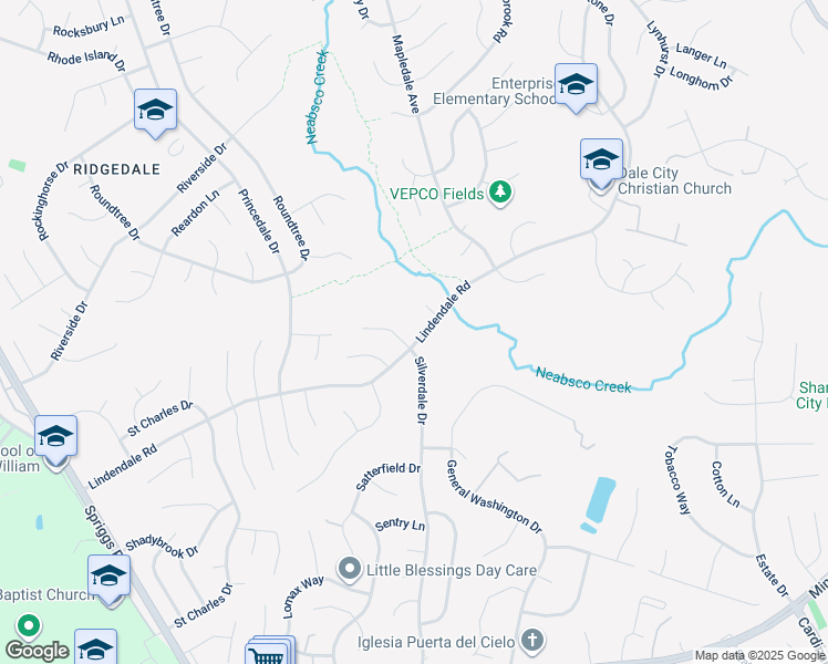 map of restaurants, bars, coffee shops, grocery stores, and more near 14248 Lindendale Road in Woodbridge