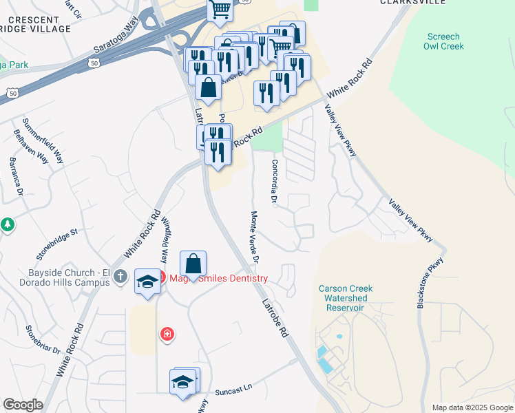 map of restaurants, bars, coffee shops, grocery stores, and more near 4089 Monte Verde Drive in El Dorado Hills