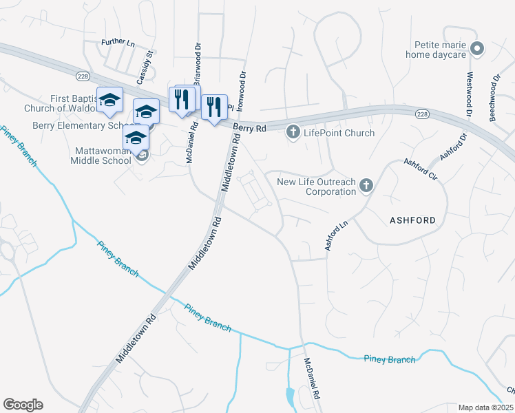 map of restaurants, bars, coffee shops, grocery stores, and more near 2555 Avesta Place in Waldorf