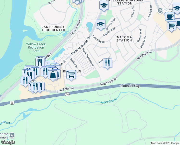 map of restaurants, bars, coffee shops, grocery stores, and more near 314 Brightstone Circle in Folsom