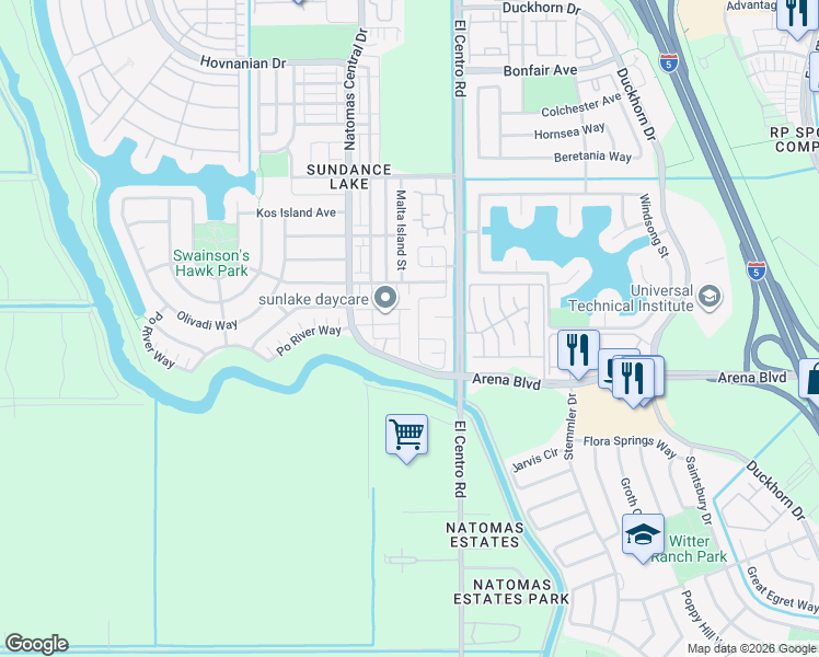 map of restaurants, bars, coffee shops, grocery stores, and more near 4030 Vittoria Lane in Sacramento