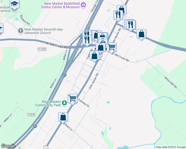 map of restaurants, bars, coffee shops, grocery stores, and more near 9514 South Congress Street in New Market