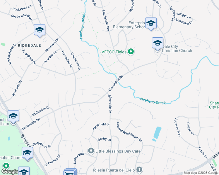 map of restaurants, bars, coffee shops, grocery stores, and more near 14246 Lindendale Road in Woodbridge