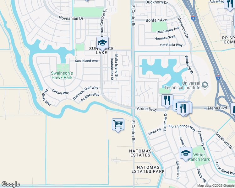 map of restaurants, bars, coffee shops, grocery stores, and more near 4032 Vittoria Lane in Sacramento