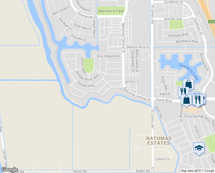 map of restaurants, bars, coffee shops, grocery stores, and more near 3749 Po River Way in Sacramento