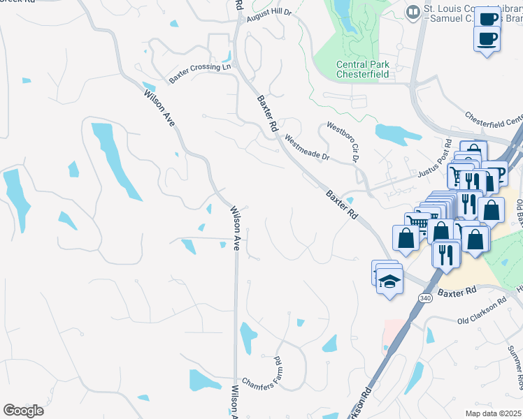 map of restaurants, bars, coffee shops, grocery stores, and more near 1756 Baxter Forest Valley Court in Chesterfield