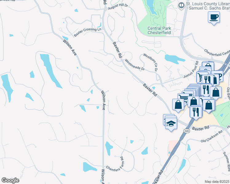 map of restaurants, bars, coffee shops, grocery stores, and more near 1756 Baxter Forest Valley Court in Chesterfield