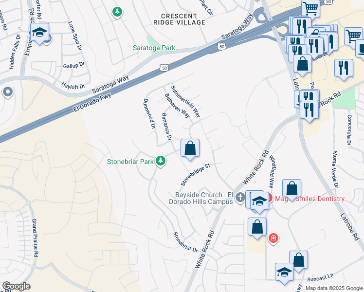 map of restaurants, bars, coffee shops, grocery stores, and more near 3128 Montrose Way in El Dorado Hills
