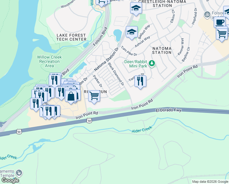 map of restaurants, bars, coffee shops, grocery stores, and more near 311 Brightstone Circle in Folsom