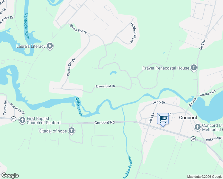 map of restaurants, bars, coffee shops, grocery stores, and more near 65 Rivers End Drive in Seaford