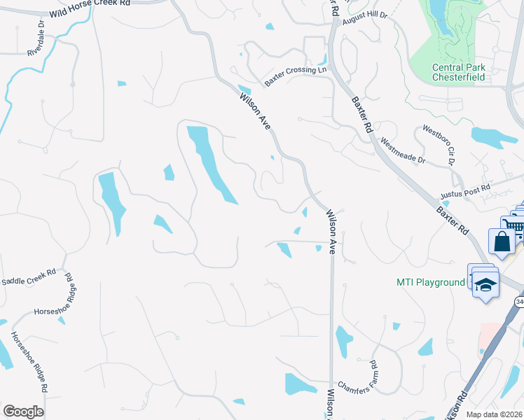 map of restaurants, bars, coffee shops, grocery stores, and more near 5 Chesterfield Lakes Road in Chesterfield