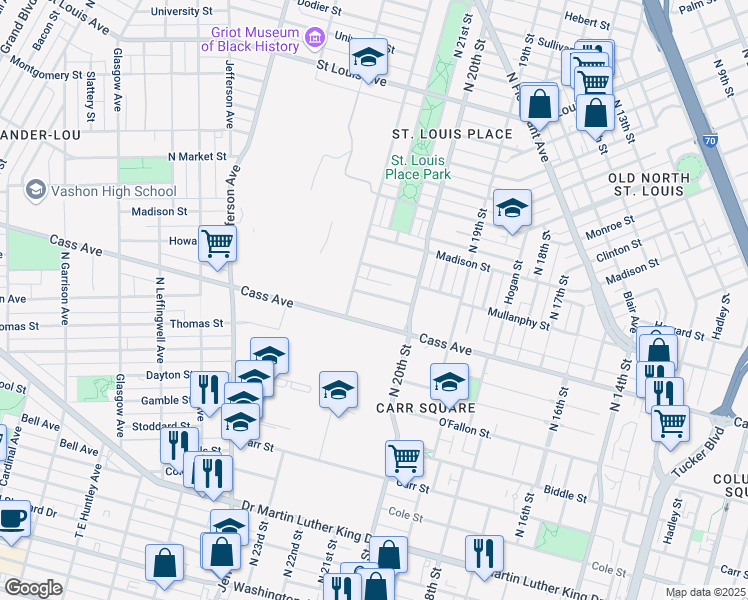 map of restaurants, bars, coffee shops, grocery stores, and more near 2118 Mullanphy Street in St. Louis