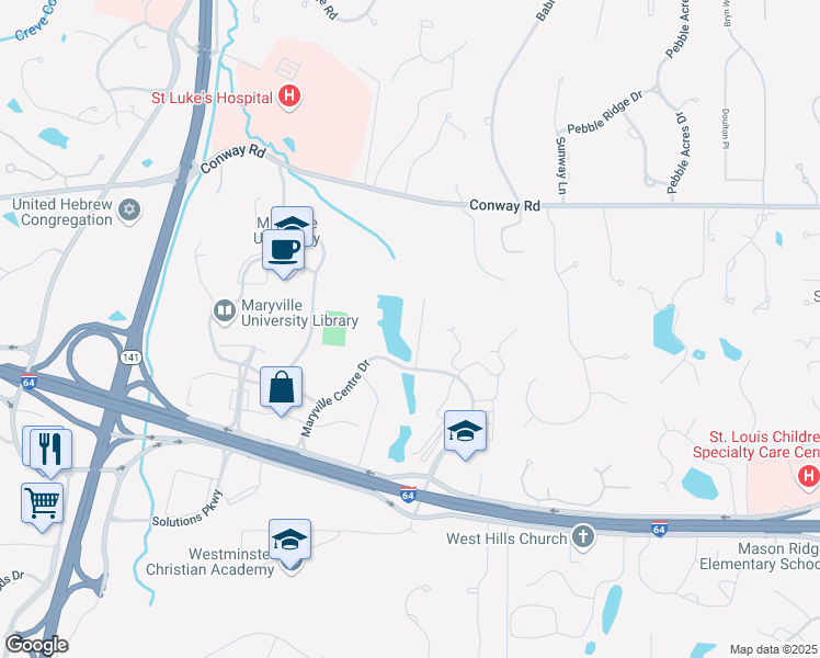 map of restaurants, bars, coffee shops, grocery stores, and more near 575 Maryville Centre Drive in St. Louis