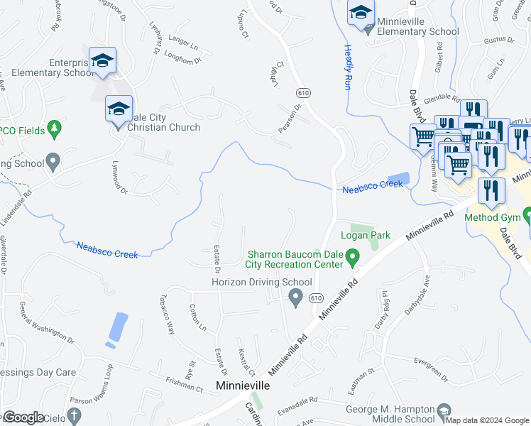 map of restaurants, bars, coffee shops, grocery stores, and more near 4730 Hersand Court in Woodbridge