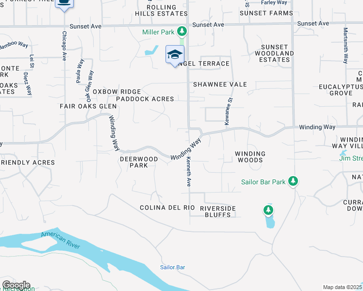 map of restaurants, bars, coffee shops, grocery stores, and more near 8485 Winding Way in Fair Oaks