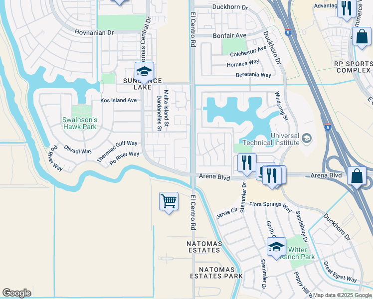 map of restaurants, bars, coffee shops, grocery stores, and more near 107 Lily Bay Circle in Sacramento