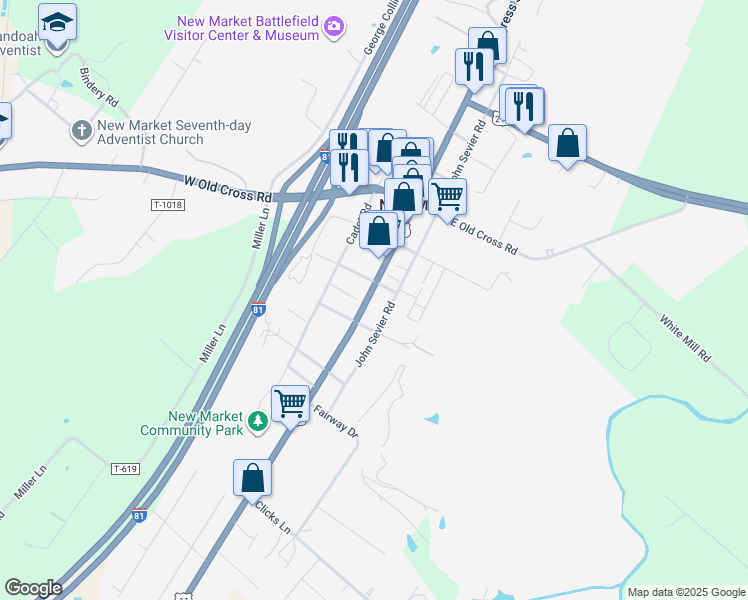 map of restaurants, bars, coffee shops, grocery stores, and more near 9514 South Congress Street in New Market