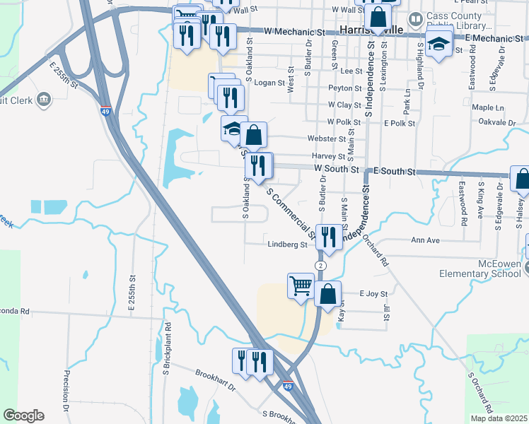 map of restaurants, bars, coffee shops, grocery stores, and more near 916 Garden Way in Harrisonville