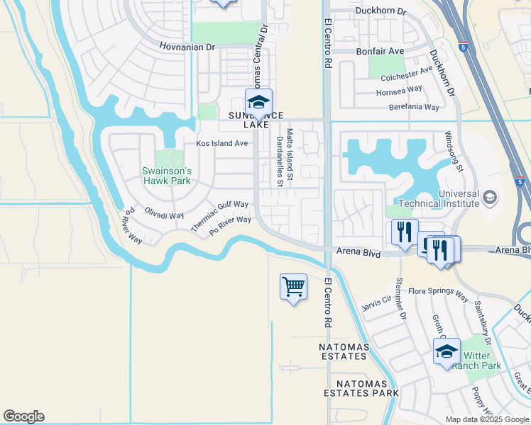 map of restaurants, bars, coffee shops, grocery stores, and more near 3652 Odessa Lane in Sacramento