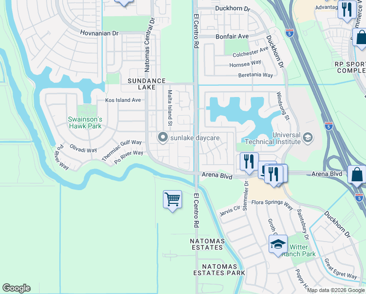 map of restaurants, bars, coffee shops, grocery stores, and more near 107 Lily Bay Circle in Sacramento
