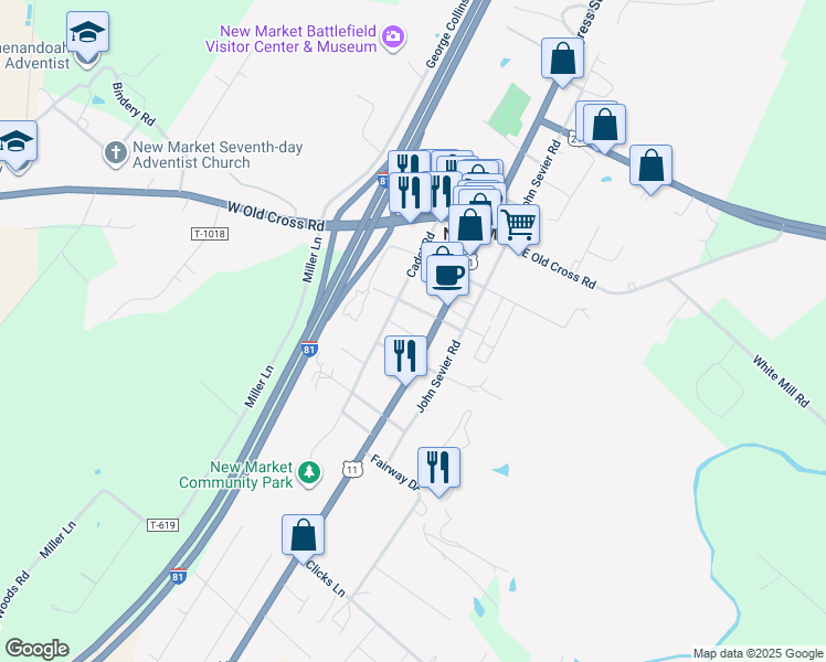 map of restaurants, bars, coffee shops, grocery stores, and more near 9526 Cadet Road in New Market