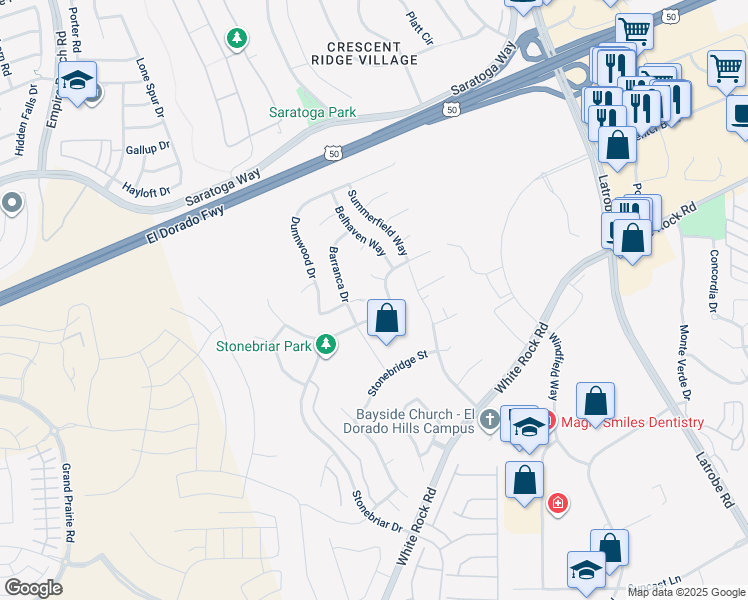 map of restaurants, bars, coffee shops, grocery stores, and more near 3128 Montrose Way in El Dorado Hills